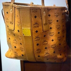 MCM Cognac Visetos Leather Tote